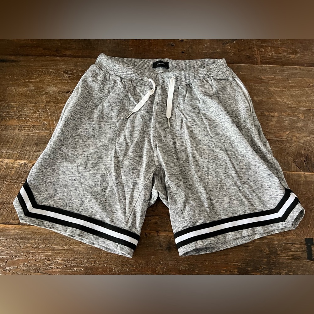 Gray Athletic Shorts with Black Stripes